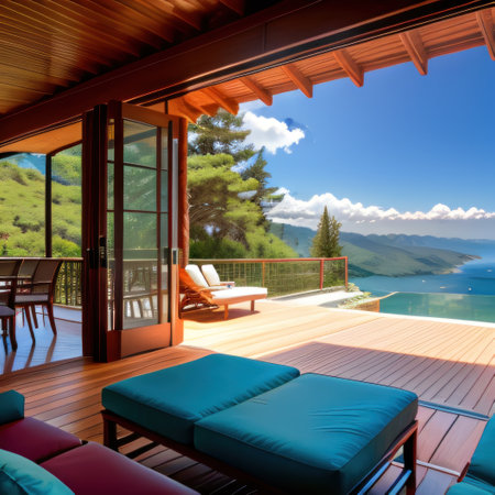 Luxury contemporaty villa on a mountain hill with a view onの素材