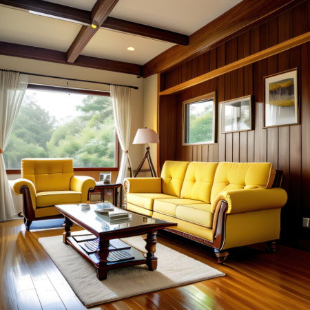 yellow loveseat sofa isolated on a transparentの素材