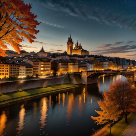 Incredible autumn view of Bern city at Scene of Are river with Nudeの素材