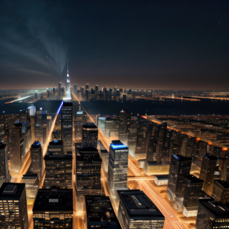 panoramic night city skyline isolated without backgroundの素材
