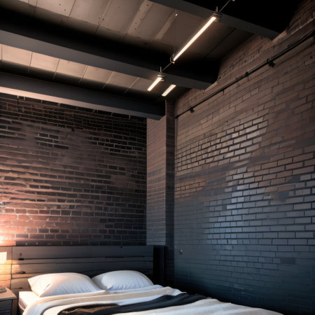 Bedroom home interior design Industrial Urban style with Exposed Brickの素材