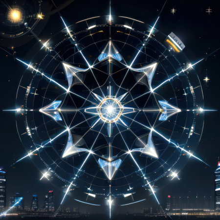 Futuristic network architecture illuminates modern skyscraper backdropの素材