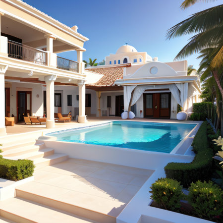 Santorini style architecture with armchairs plant AIの素材