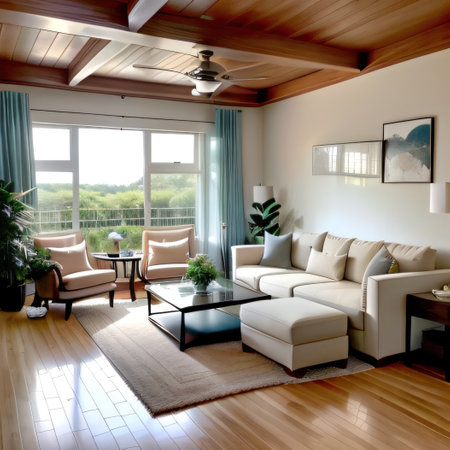 interior of a modern living room, view of the terraceの素材