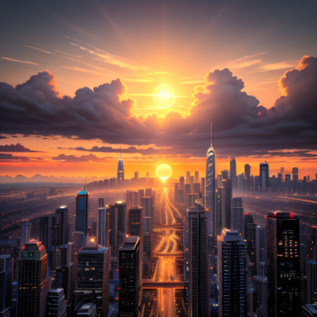 sunrise over the cityの素材