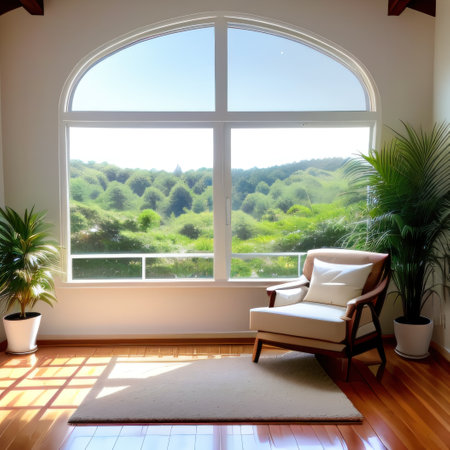 Side window There are white with many There are big windows look out toの素材