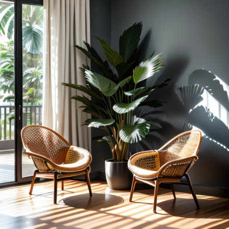 modern interior design with armchair and monstera plant created withの素材
