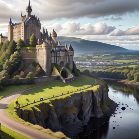 Um castelo histÃ³rico no topo de uma montanhaの素材