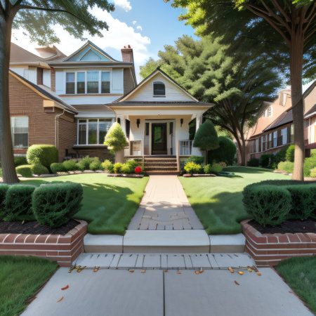 Row houses sidewalk front Generate Aiの素材