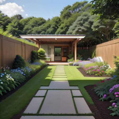 Rooftop garden providing a serene outdoor space with surrounding natureの素材