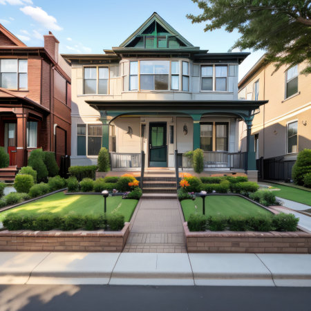 Row houses sidewalk front Generate Aiの素材