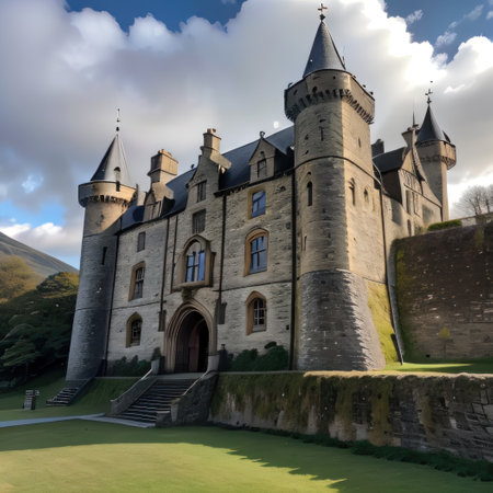 Um castelo histÃ³rico no topo de uma montanhaの素材