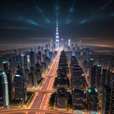 Futuristic city with high skyscrapers and buildingsの素材