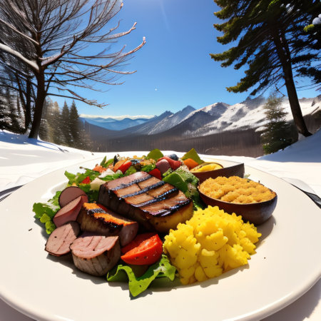 a grill with a variety of food on it in theの素材