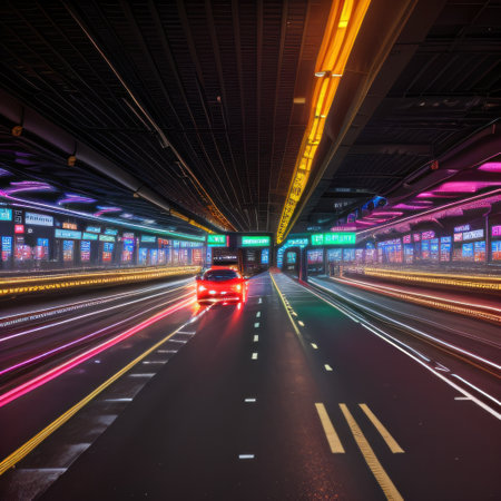 a colorful neon city with a lot of lightsの素材