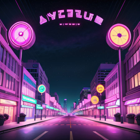AIRetro vintage synthwave vaporwave city urban town Pink purple futureの素材