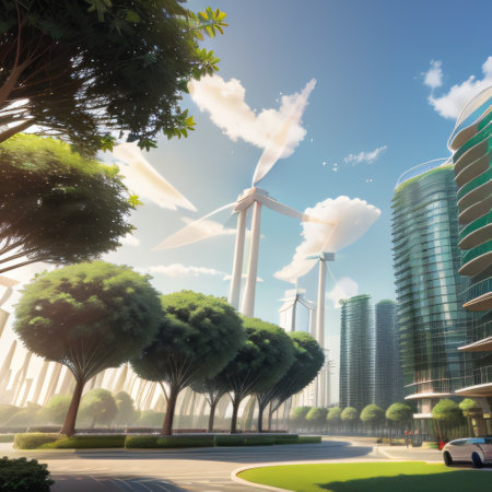 green energy sources in a modern cityの素材