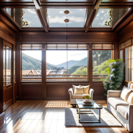 An opulent living space with a gray corner sofa atop a plush shag anの素材