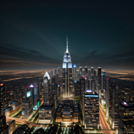 modern city skyline at nightの素材