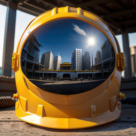 Construction helmet on a blurred background of a constructionの素材