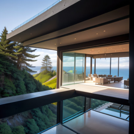 View from a modern house hanging on a cliffの素材