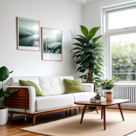 a flower adorned minimalist couch in a Scandinavianの素材