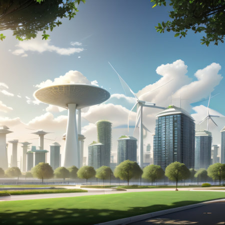 green energy sources in a modern cityの素材