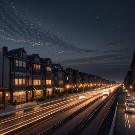 Night city view with houses and rendering tonedの素材