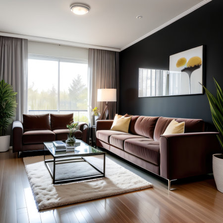 A modern and sleek living room with simple velvet seating and texturedの素材