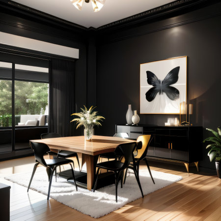 a black sideboard with space for copies in the livingの素材