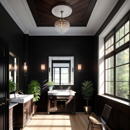 nursery interior design of black poster on a wall with cabinet and plantsの素材