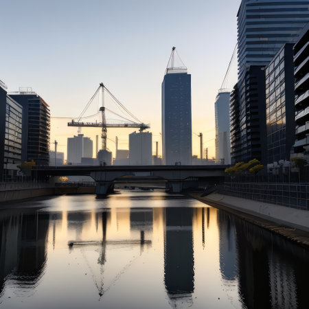 Urban Silhouetted construction site in modern city Building Skyscraper atの素材