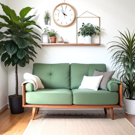 a flower adorned minimalist couch in a Scandinavianの素材