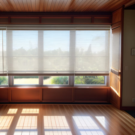 Modern interior with large roller blinds automatic solar and blackoutの素材
