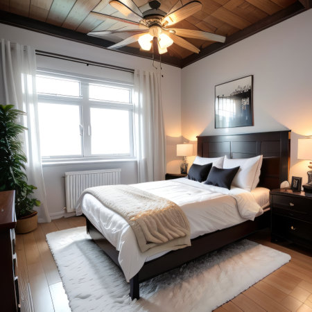 Modern luxery scandinavian Luxery apratment bedroom cozy with light fromの素材