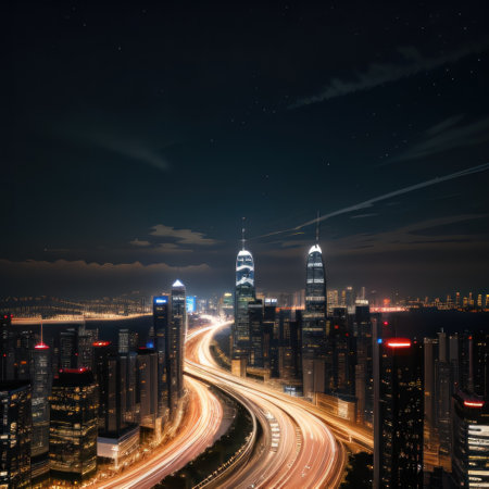 modern city skyline building at nightの素材