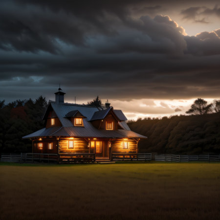 exterior of an old wooden house in a dark dramatic autumn nature asの素材