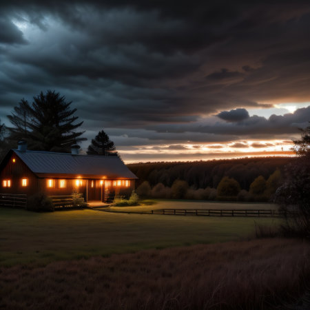 exterior of an old wooden house in a dark dramatic autumn nature asの素材