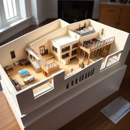 Close up of architectural model of a modern of an architect gatheredの素材