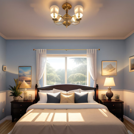 Game Art Fantasy interior bedroom design with summer beach and winter starの素材