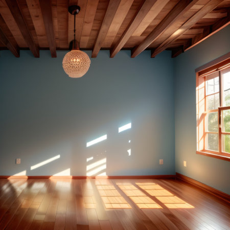 Minimal abstract light blue background with wooden floor for productの素材