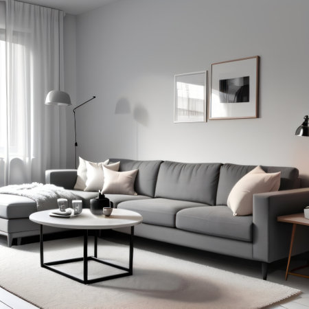 Modern living room with a gray and Scandinavianの素材