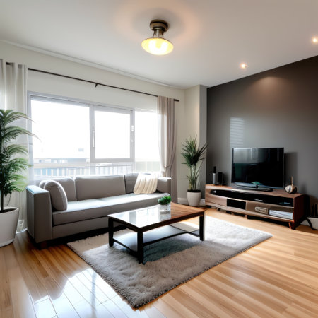 A modern and minimalist home interior apartment interior colorful livingの素材