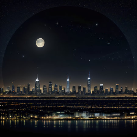 Paper papercraft christmas xmas skyline cityscape on dark blue navyの素材