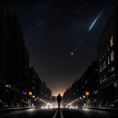 Romantic  silhouette in the Romantic Night in Cityの素材