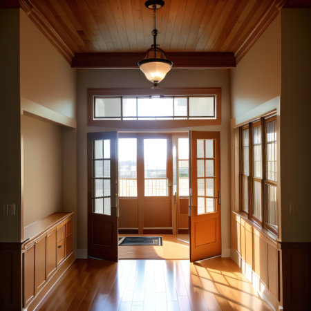 Door and window trade full of doors on display in the showroom modernの素材