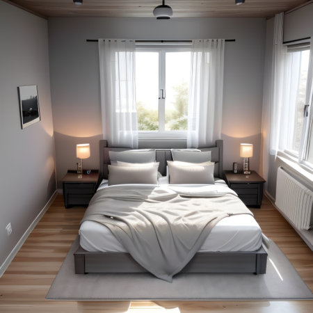 Minimalist interior design of modern bedroom with grey wall with copyの素材
