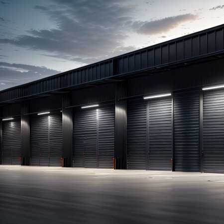 Modern sleek warehouse building facility exteriorの素材
