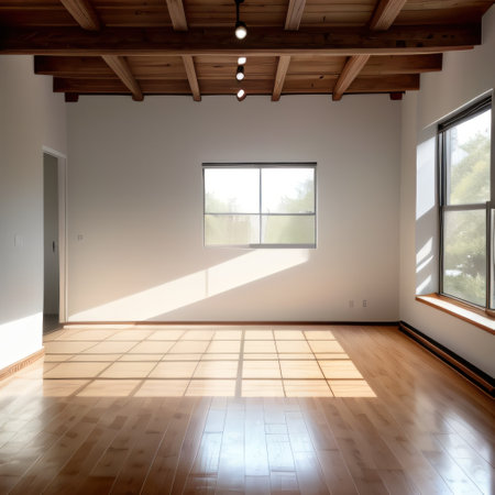 Interior of empty room with concrete wall and woodenの素材