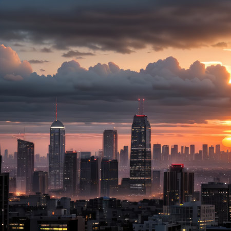 city skyline at sunsetの素材